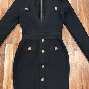 Boss Babe Black mini long sleeve dress with gold buttons